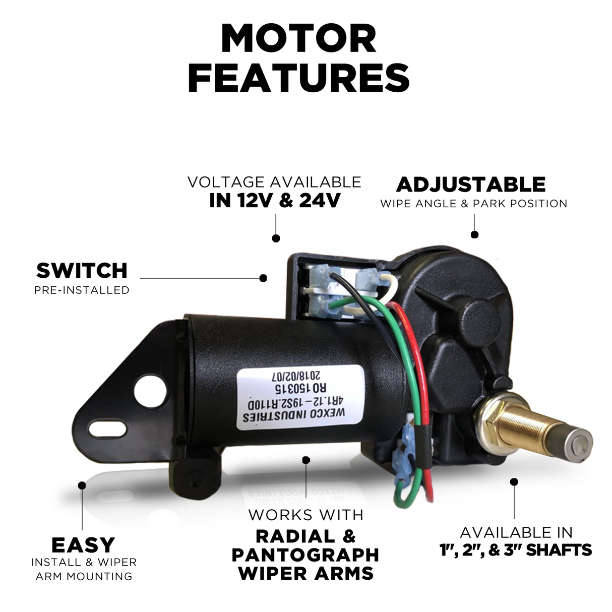 4R2.12-19S2.R110D - Two and a half inch (2.5") shaft, 12V With Two-Speed Switch Installed