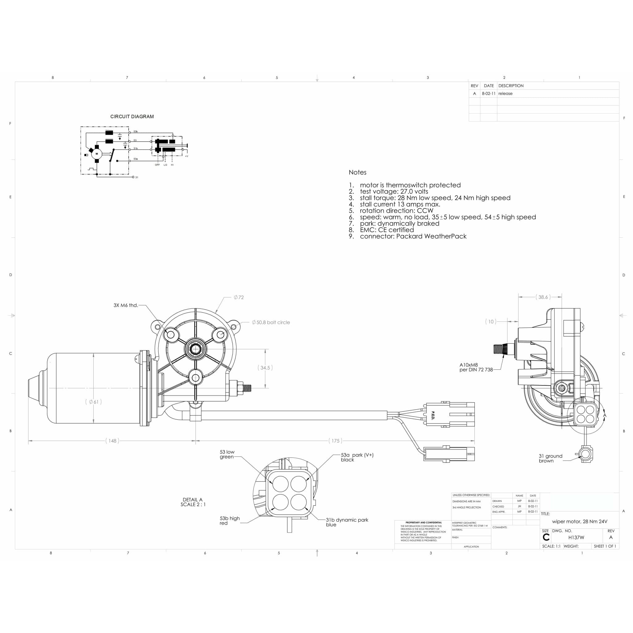 H137W - 24V Bosch replacement Wiper Motor - AutoTex